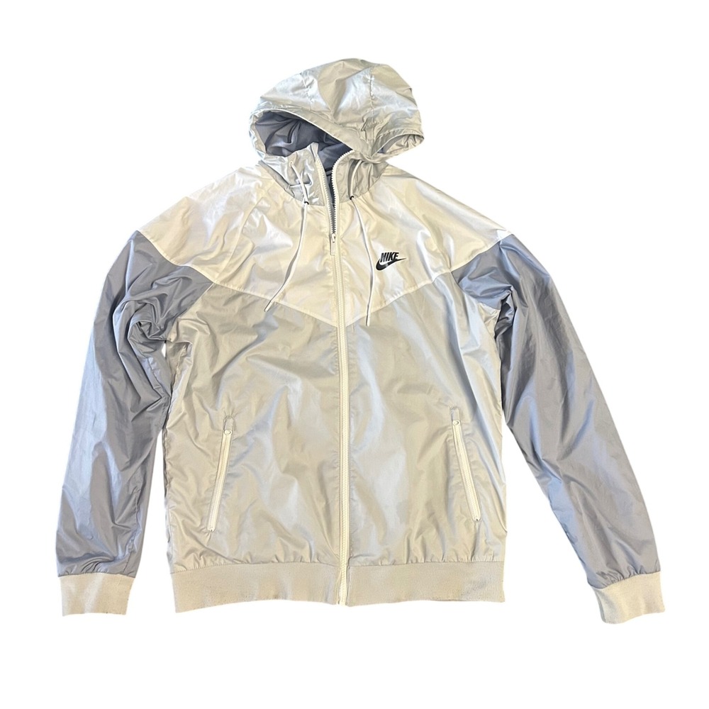 Nike Windrunner Men White Grey Colorblock Full Zip Hooded Windbreaker Jacket M